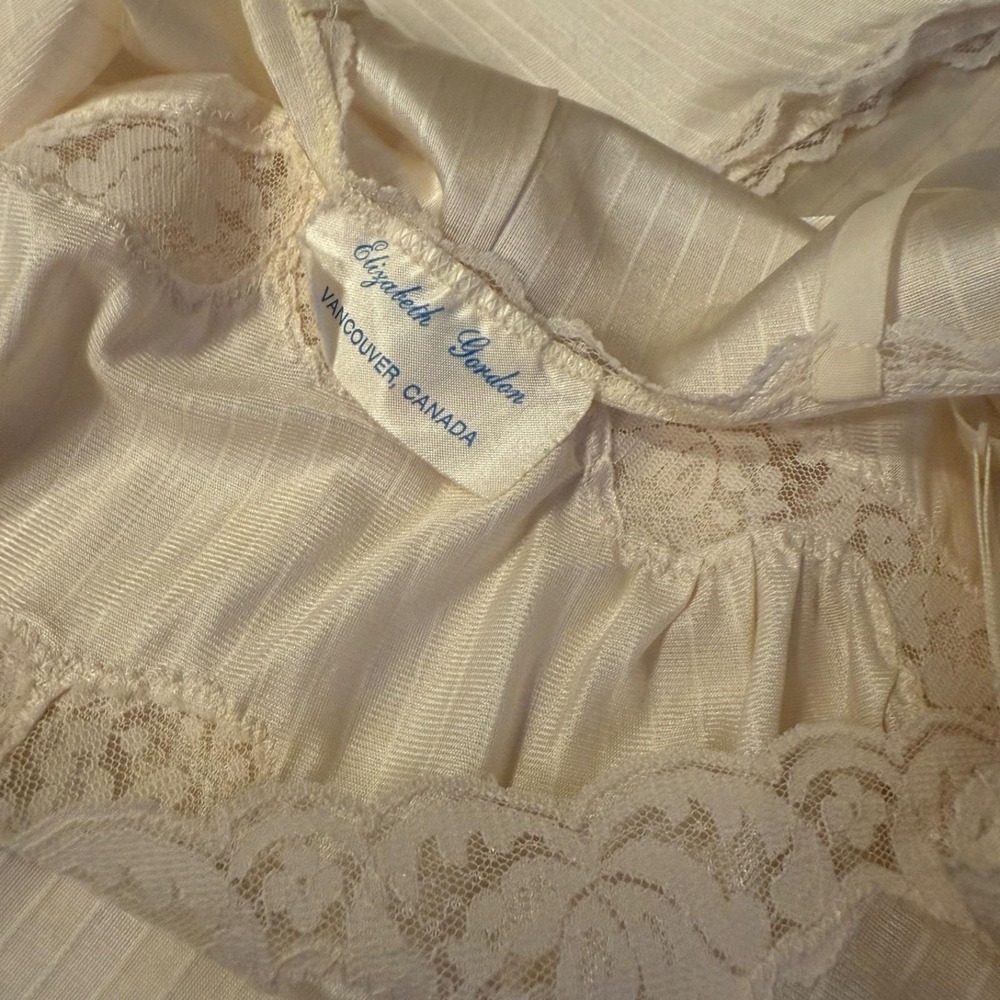 Elizabeth Gordon Vintage Nightgown Slip Ivory Nylon Lace Small Minimal - Picture 12 of 15